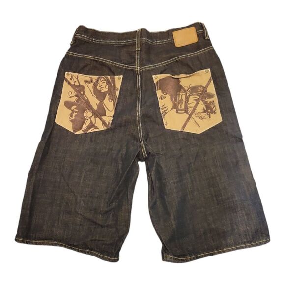 Ecko Unltd Vintage baggy skater shorts with hip hop back graphic 34 Jorts - Picture 1 of 10